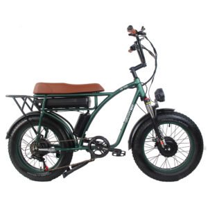 GOGOBEST GF750 electric fat tire bicycle, dual 1000W motors, 48V 17.5Ah battery, 45-degree max climbing, 20-inch all-terrain tires, and Shimano 7-speed transmission